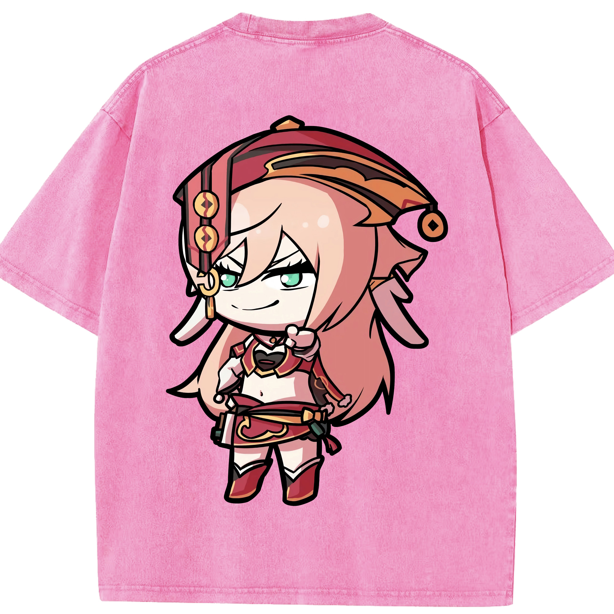 げんし神 ヤンフェイ genshin Yanfei 綿100% ヴィンテージ風 半袖Tシャツ（背面プリント）